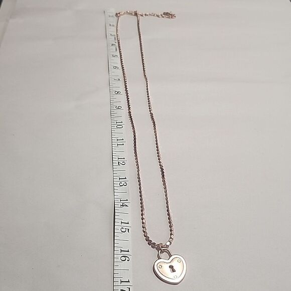 Heart Faux Padlock Rose Gold Tone Pendant Necklace - Picture 5 of 5